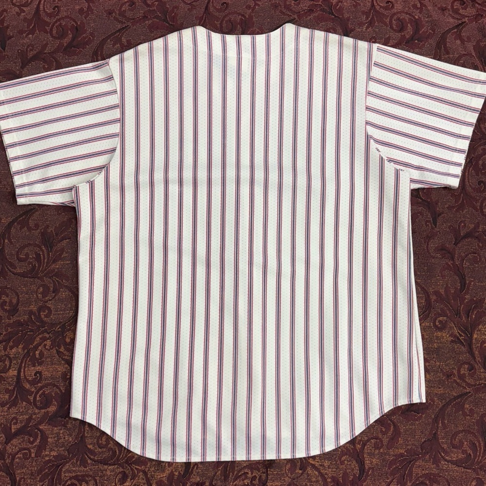 80s Striped Cleveland Indians Majestic MLB Baseball Jersey - Picture 2 of 9